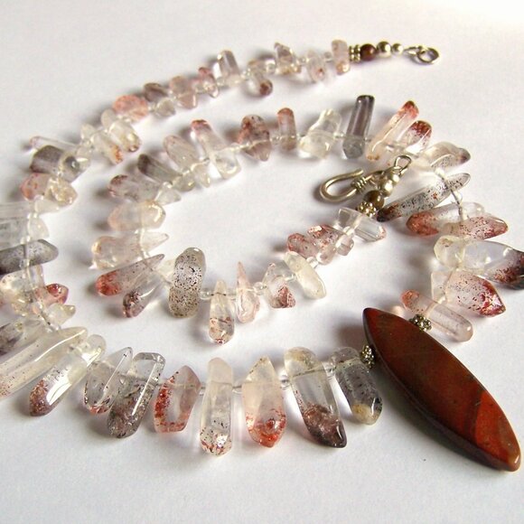 Rare LEPIDOCROCITE SUPER 7 Necklace 925 Jasper Marquise focal Sterling Silver - Picture 7 of 12